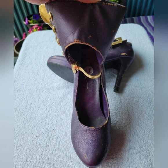 Purple and  Gold High Heels Boots - Picture 5 of 16